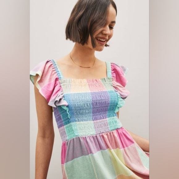 🏵️💚 Gap Blend Flutter Sleeve Square Neck Smocked Midi Dress - Picture 2 of 13